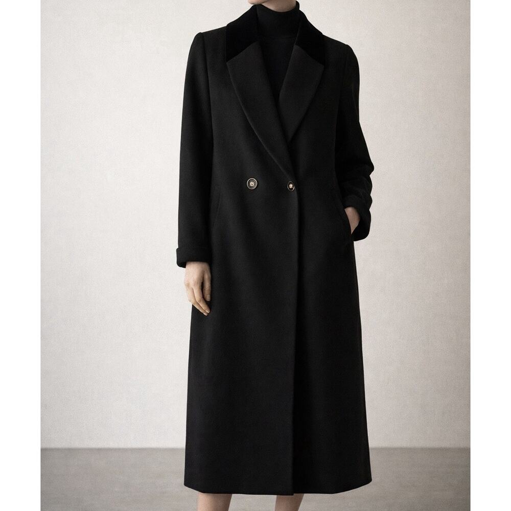 Herman Kay Pea Coat 10 Black Wool Blend Longline Old Money career corpcore